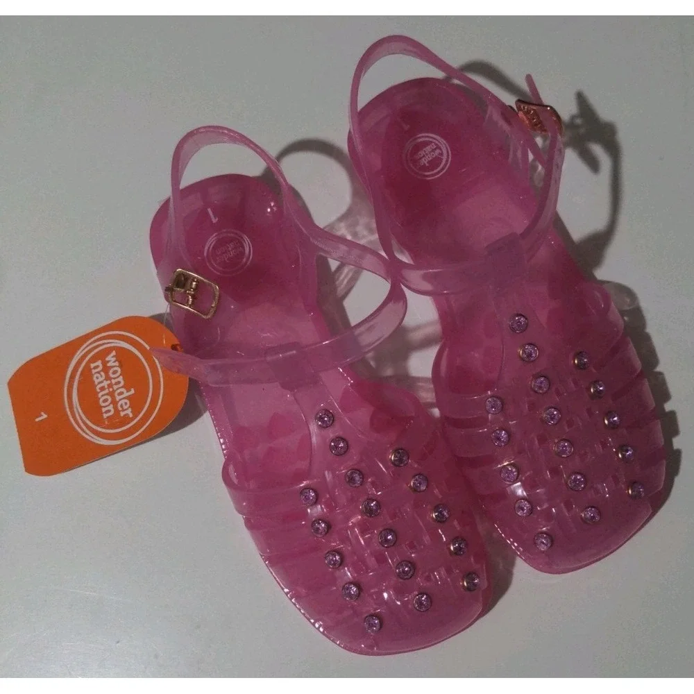 Wonder Nation Girls Pink Embellished Closed Toe Jellies Size 1 NWT